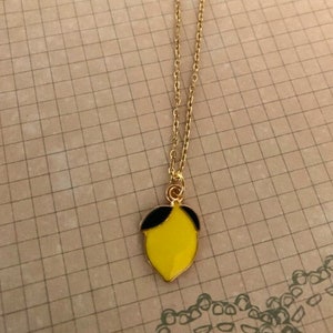 lemon necklace, lemon jewelry, lemon pendant, fruit necklace, fruit pendant, fruit jewelry, yellow lemon, lemon gifts, yellow necklace, gift