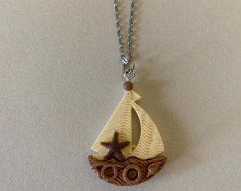 sailboat necklace, sail boat necklace, sailboat jewelry, sailboat pendant, sailing necklace, necklace sailboat, starfish necklace, boat gift
