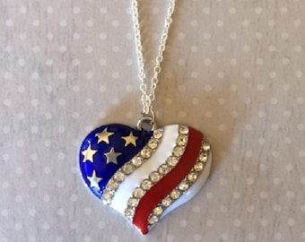 Patriotic Necklace - Partriotic Jewelry - American Flag Jewelry - American Flag Necklace - American Flag - Red White and Blue Jewelry - Flag