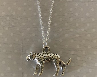 silver leopard necklace, leopard necklace, leopard jewelry, leopard pendant, silver leopard, wild animal necklace, animal necklace, leopard