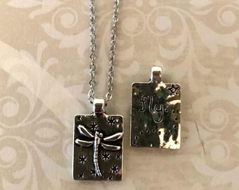 reversible dragonfly necklace, dragonfly necklace, dragonfly jewelry, dragonfly pendant, fly necklace, encouragement gift, dragonfly lover