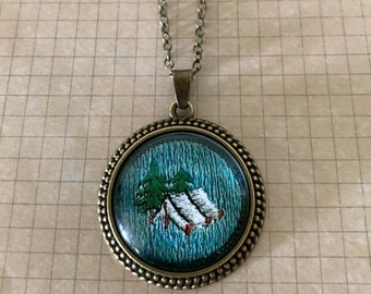 GS camping merit badge necklace, girl scout gifts, girl scout jewelry, camping jewelry, camping necklace, tent camping, tent necklace, tent