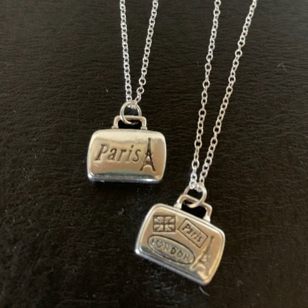 1 Paris luggage necklace, paris necklace, paris jewelry, paris pendant, paris travel charms, suitcase, paris gifts, eiffel tower jewelry