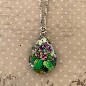 violets necklace, violets jewelry, purple violet, violet gifts, flower necklace, flower pendant, purple necklace, flower lover gift, violets