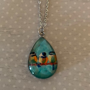 birds on a wire necklace, bird necklace, bird jewelry, bird pendant, chickadee necklace, chickadee jewelry, birds on a wire, necklace bird