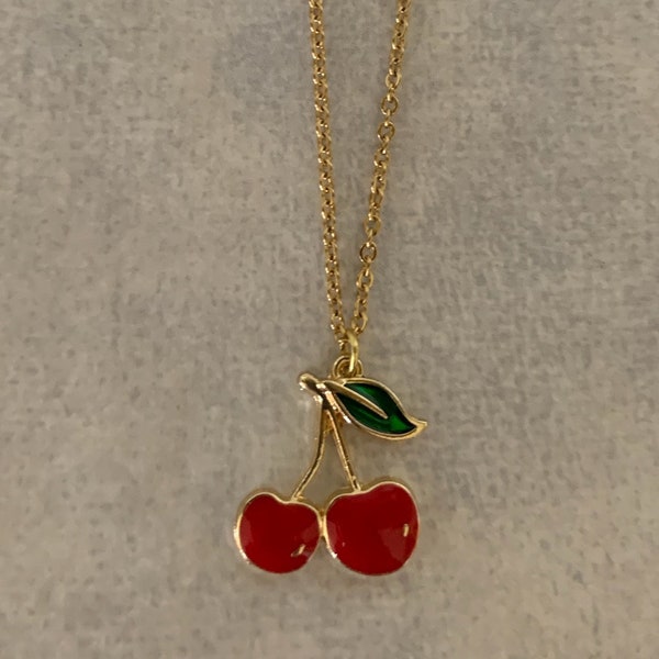 cherry necklace, cherry necklace gold, cherry jewelry, cherry pendant, fruit necklace, fruit jewelry, cherries necklace, cherries pendant