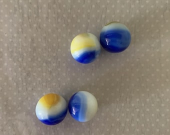 4 vintage opaque blue, white, yellow, red marbles, antique marbles, vintage marbles, old marbles, marbles vintage, marbles, collector marble