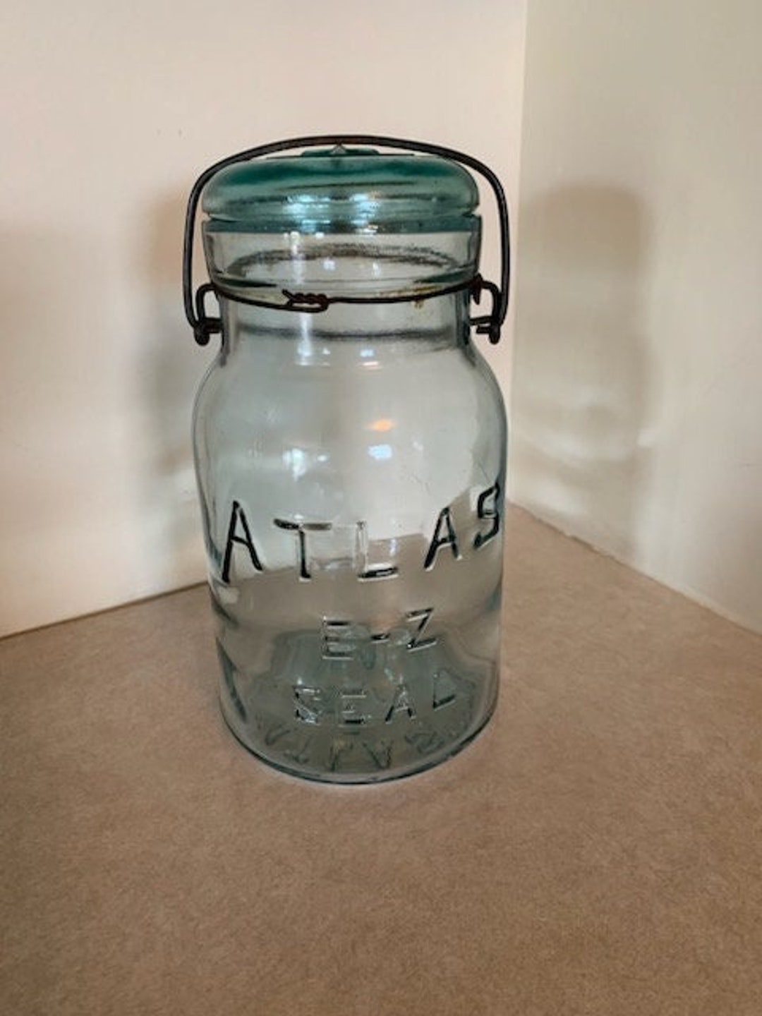 Vintage Aqua Blue Quart Canning Jar, Vintage Canning Jars, Antique