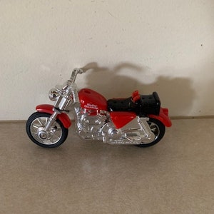 vintage toy motorcycle, vintage matchbox, vintage harley, toy motorcycle, red motorcycle, mini motorcycle, vintage matchbox, 1980s toys