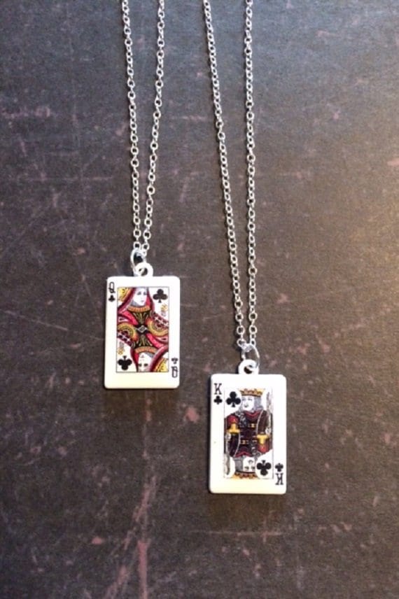 Playing Cards Necklace Playing Card Jewelry Queen of Clubs King of