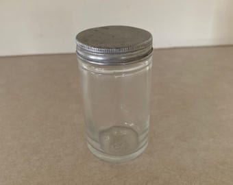 small vintage glass jar with cap, owen illinois jar, vintage jar with lid, pharmaceutical jar, vintage cosmetic jar, vintage spice jar, jar