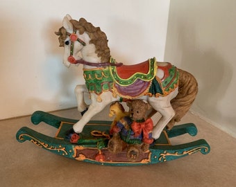 vintage resin rocking horse, rocking horse, hobby horse, vintage horse, vintage decor, horse vintage, resin horse, horse figurine, vintage