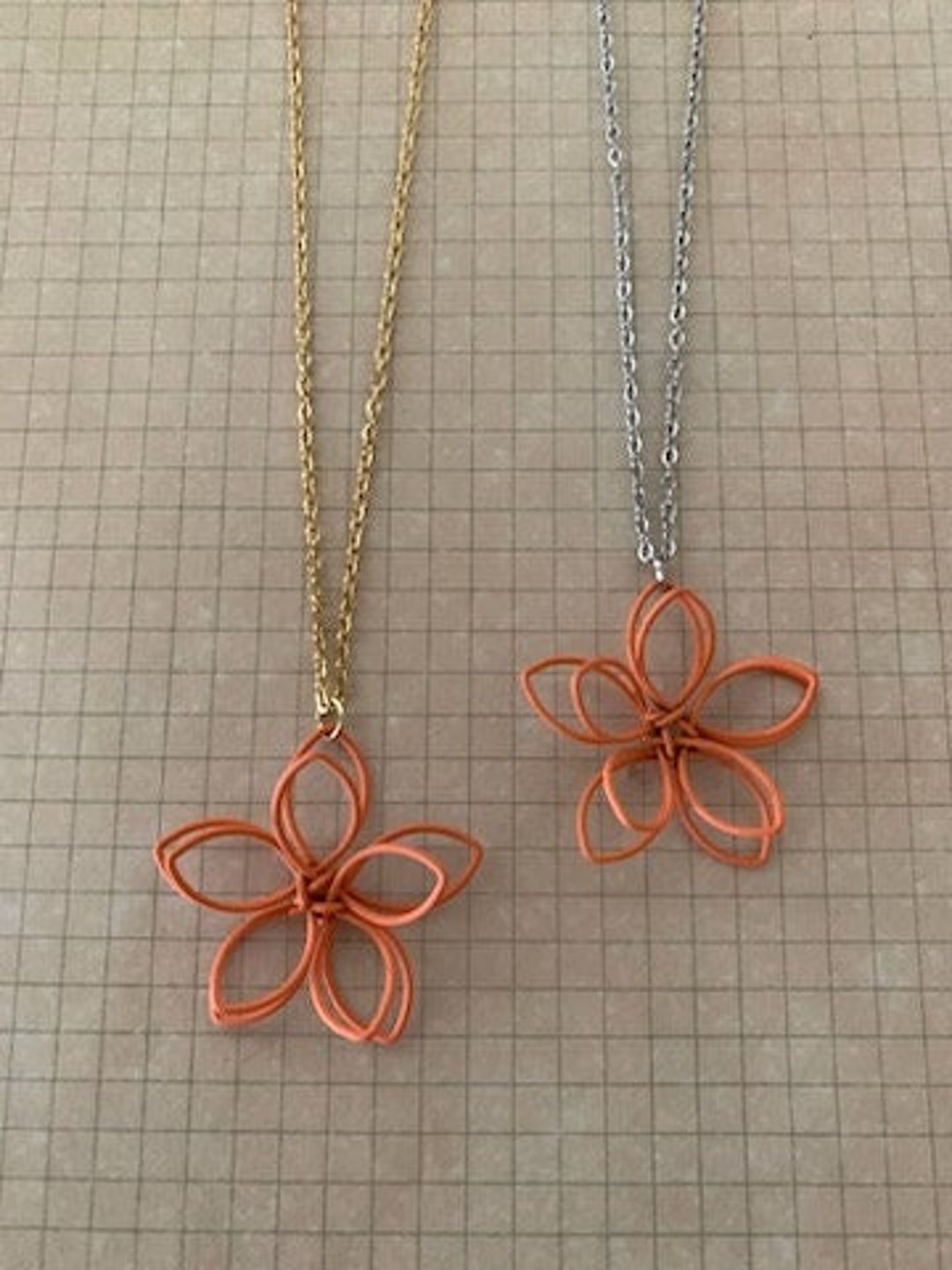 Orange Wire Flower Necklace, Orange Flower, Wire Flower Necklace