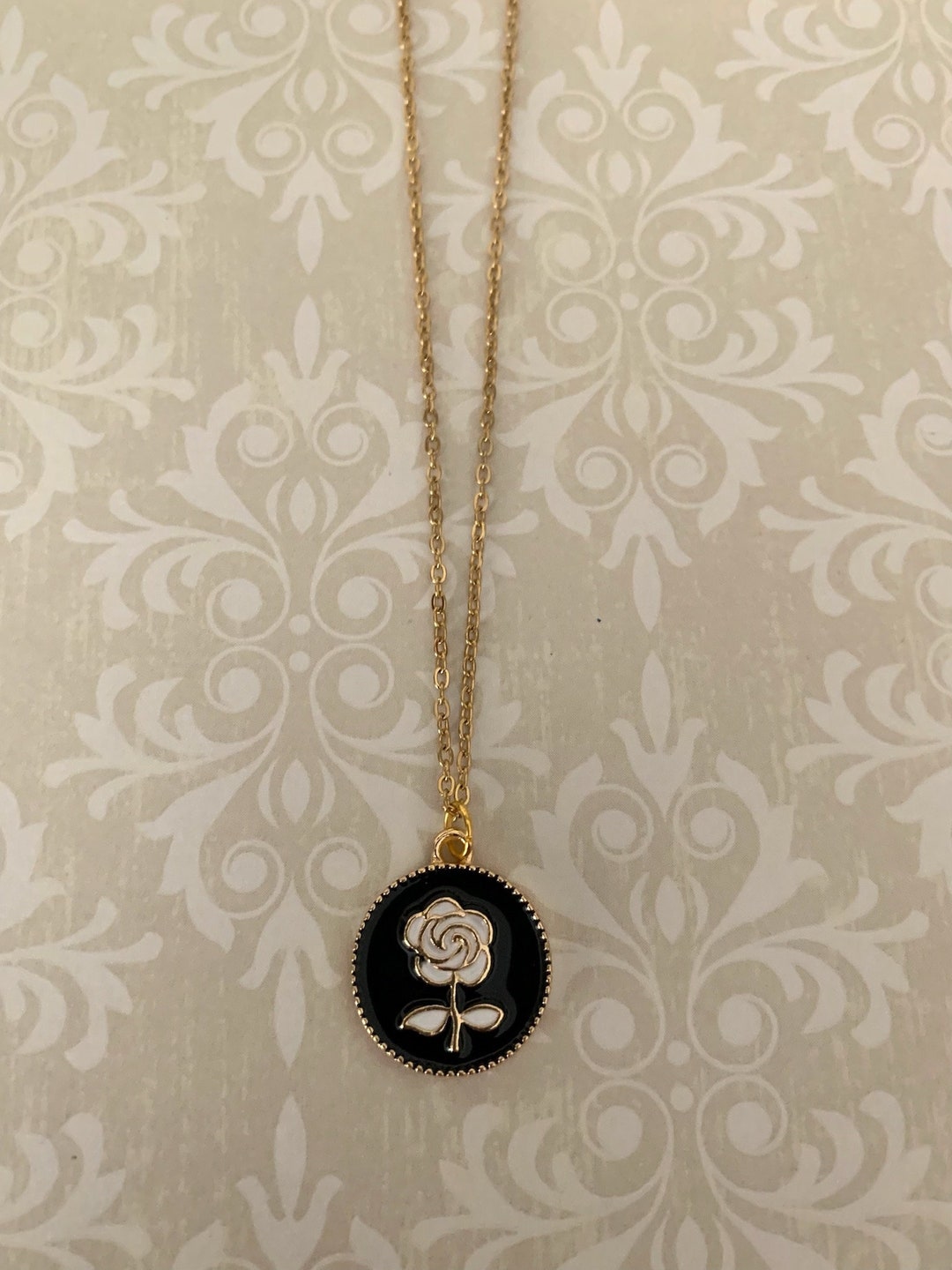 White Rose Necklace White Rose Jewelry White Rose Pendant Black White Rose Necklace White Rose Jewelry White Rose Pendant Black