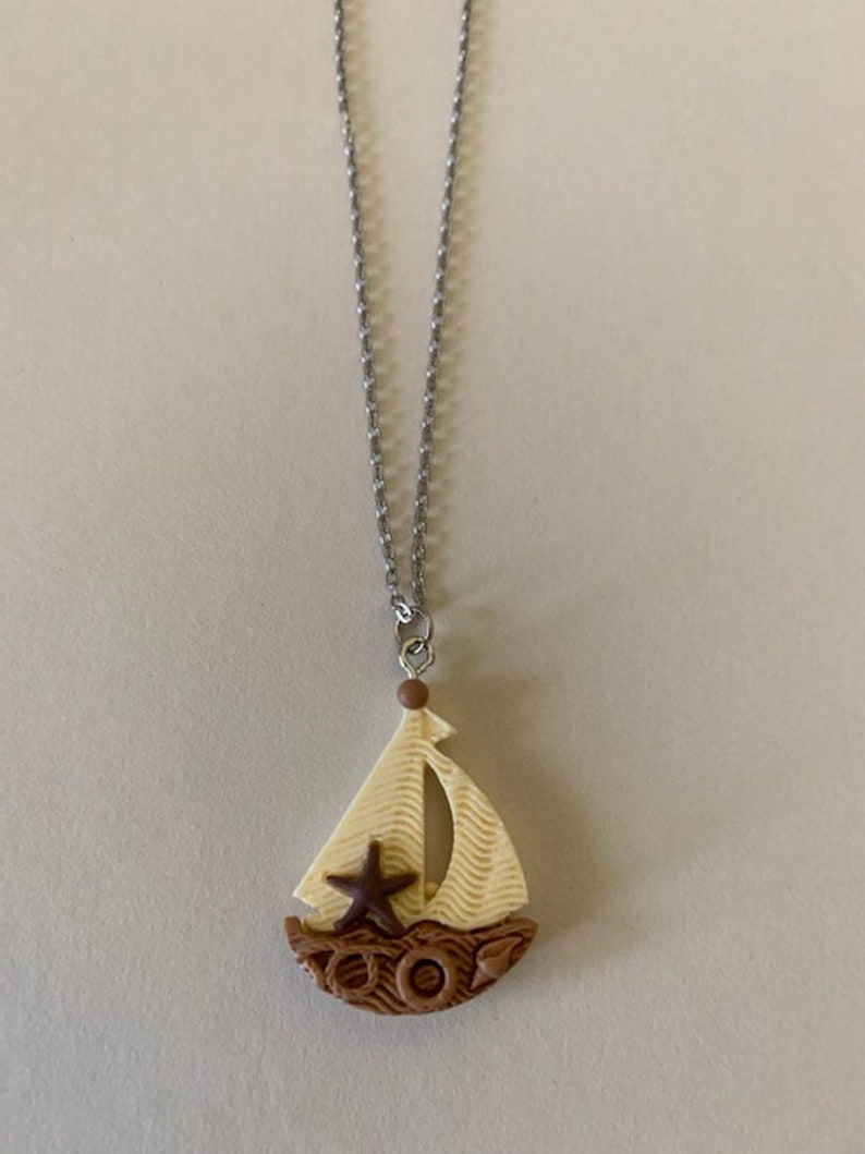 sailboat necklace, sail boat necklace, sailboat jewelry, sailboat pendant, sailing necklace, necklace sailboat, starfish necklace, boat gift image 1