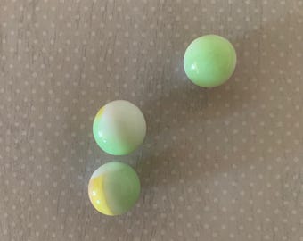 3 vintage opaque white, mint, yellow marbles, vintage marbles, antique marbles, marbles, marbles vintage, mint green marbles, white marbles