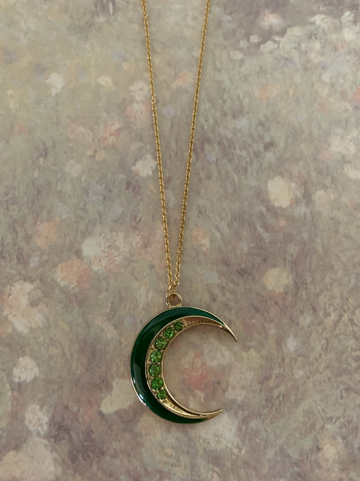 Green Moon Necklace Crescent Moon 