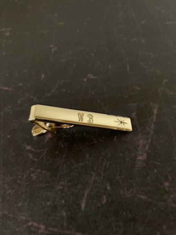 vintage tie clip w/initials WB, vintage tie clip, 