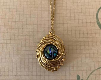 textured gold swirls and abalone necklace, abalone necklace, abalone pendant, abalone jewelry, gold abalone pendant, gold abalone jewelry