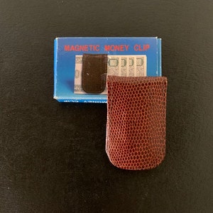 vintage money clip w/box, vintage money clip, magnetic money clip, money clip, money clip vintage, leather money clip, antique money clip