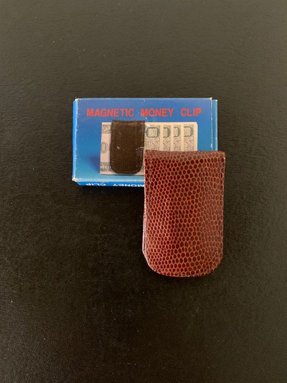 vintage money clip w/box, vintage money clip, magnetic money clip, money clip, money clip vintage, leather money clip, antique money clip