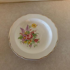 vintage w s george floral saucer, vintage saucers, vintage dishes, flower saucer, antique saucer, ceramic saucer, saucer plate, old dishes