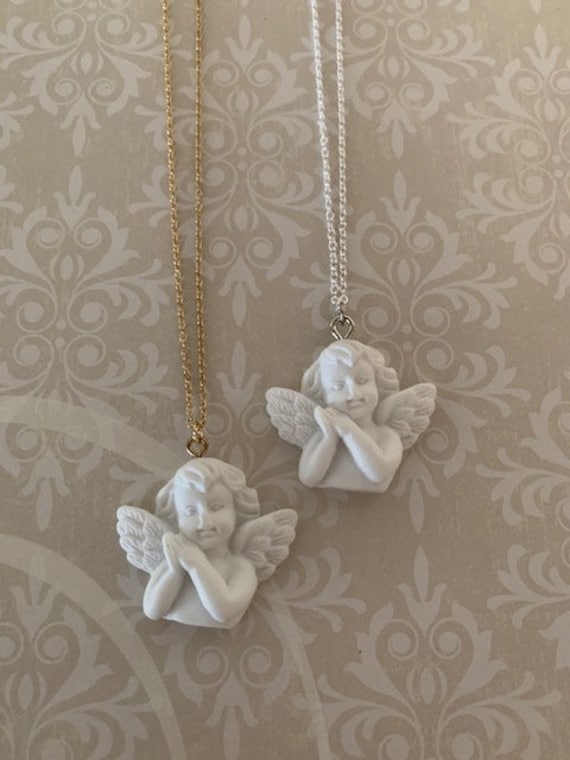 Cherub Necklace White Cherub Cherub Jewelry Cherub Pendant
