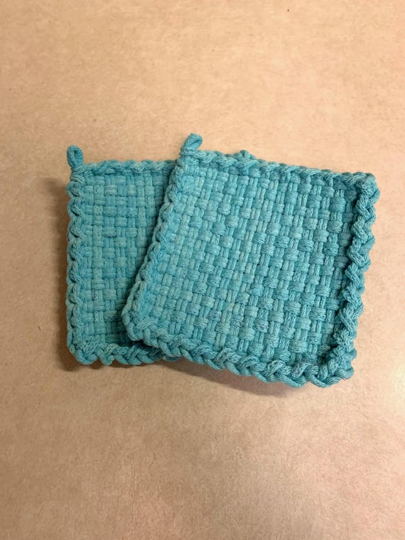 set of potholders, woven potholders, vintage potholders, pot holders, pot holder handmade, kitchen gifts, vintage kitchen, retro potholders