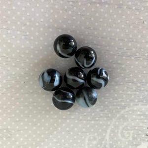 7 vintage opaque black w/white swirls marbles, vintage marbles, black marbles, old marbles, antique marbles, marbles black, marbles vintage