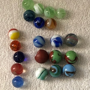 21 vintage glass marbles, vintage glass marble, vintage marbles, glass marbles, agate marbles, alley agate, cat eye marbles, peltier marbles