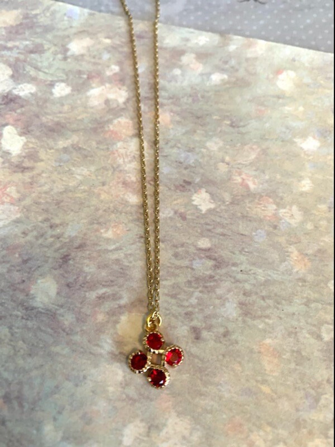 Red Stone Square Loop Necklace, Red Stone Necklace, July Stone Necklace