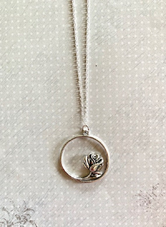 Rose Necklace Rose Necklace Silver Rose Jewelry Rose Etsy