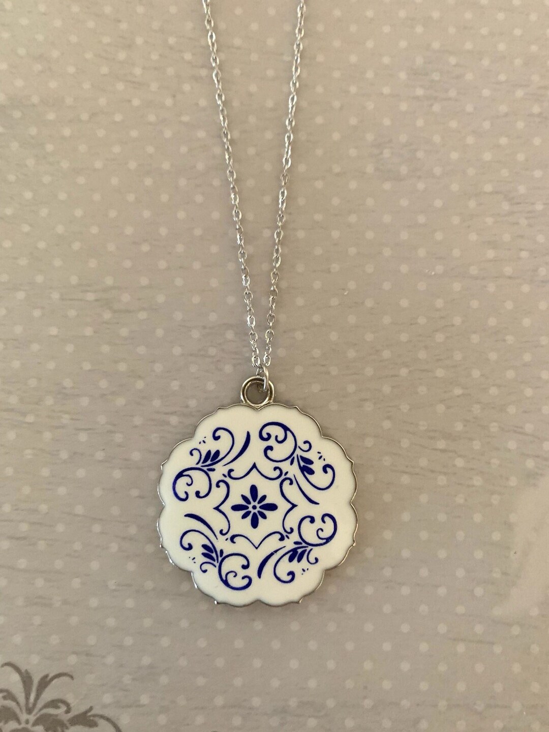 Blue and White Necklace Blue Necklace Blue Ceramic Jewelry Blue