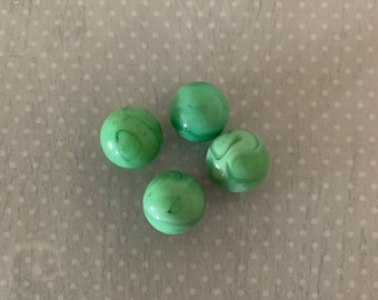 4 opaque mint green & green swirl marbles, mint green marbles, vintage marbles, green marbles, antique marbles, opaque marbles, 1960 marbles