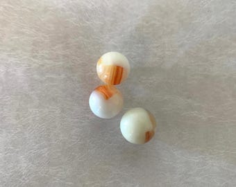 3 translucent white w/shades of orange ribbons vintage marble, vintage marbles, antique marbles, old marbles, marbles vintage, orange marble