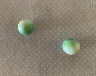 2 vintage opaque white, green, yellow marbles, vintage marbles, antique marbles, old marbles, marbles vintage, mint green marbles, marbles