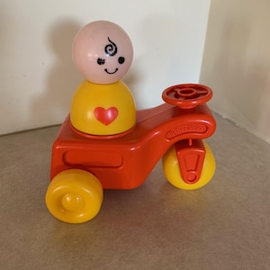 vintage toy scooter with person, vintage toy car, vintage toys, vintage fisher price, fisher price people, toy people, fisher price vintage