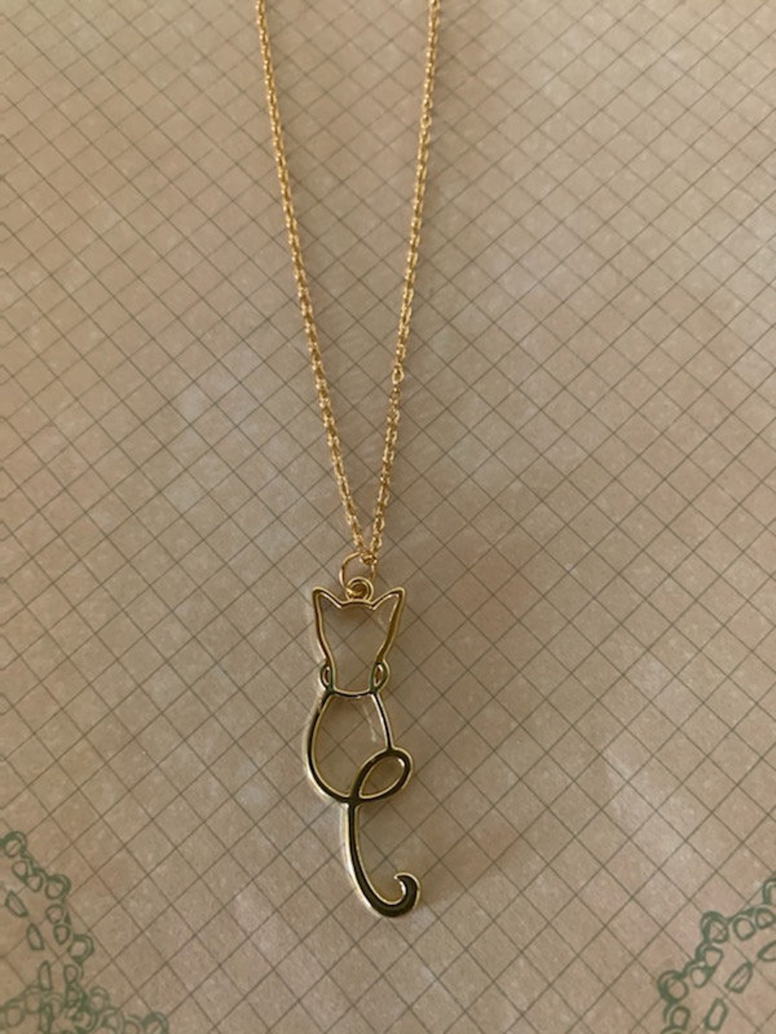 Gold Cat Necklace Gold Cat Jewelry Gold Cat Pendant Etsy