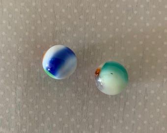 2 vintage multi color marbles, antique marbles, vintage marbles, multi color marbles, uv reactive marble, translucent marble, opaque marble