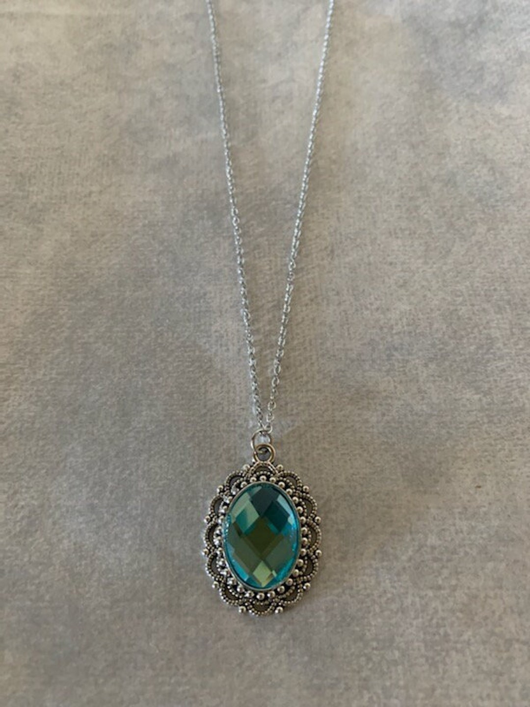 Aqua Stone Necklace, Aqua Crystal Necklace, Aqua Necklace, Aqua Jewelry, Aqua Pendant, Oval ...
