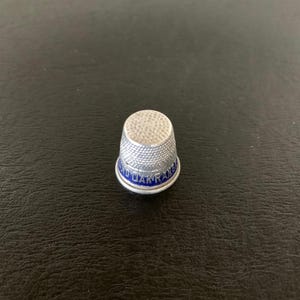 vintage aluminum thimble, vintage thimble, antique thimble, sewing thimble, thimble for sewing, 1940s vintage, vintage advertising, thimble