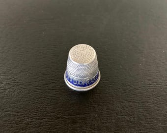 vintage aluminum thimble, vintage thimble, antique thimble, sewing thimble, thimble for sewing, 1940s vintage, vintage advertising, thimble