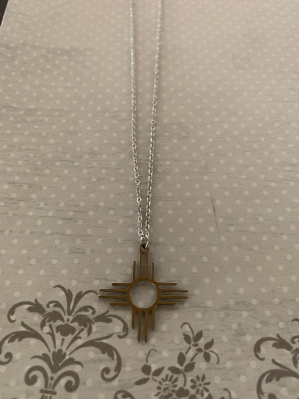 Stainless Zia Sun Necklace, Zia Necklace, Zia Symbol Necklace, New