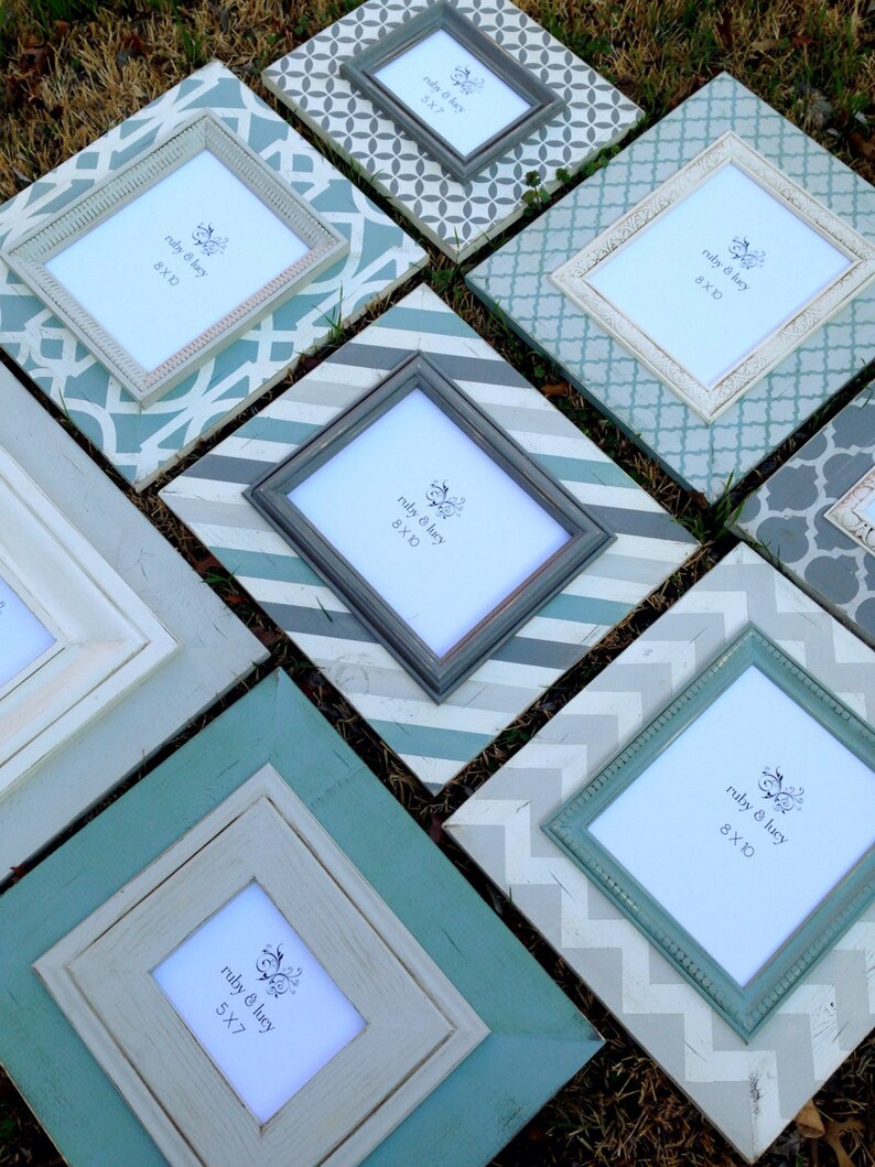 Set Of Eight Distressed Frames Multi Sized In Heirloom Duck Image 0
