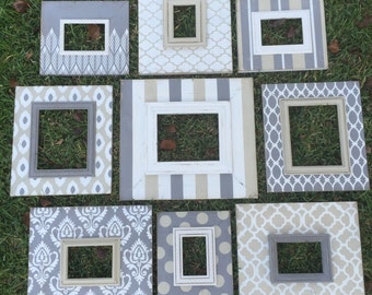 gallery wall frames set of 9 distressed picture frames | home decor | wall decor | neutral frame | custom hand painted picture frames