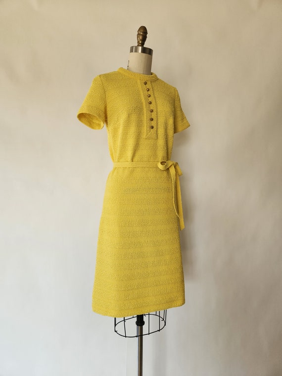 vintage 1960's mid-century sunshine yellow knit d… - image 9