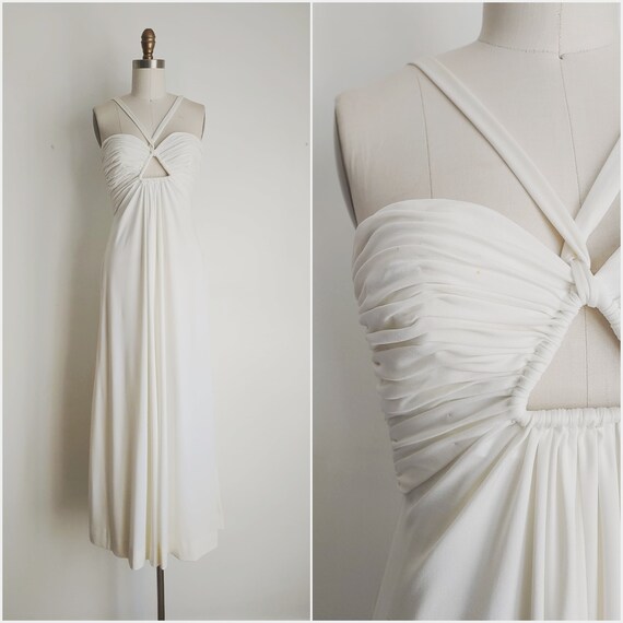 vintage 1970s designer Estevez white chiffon halte