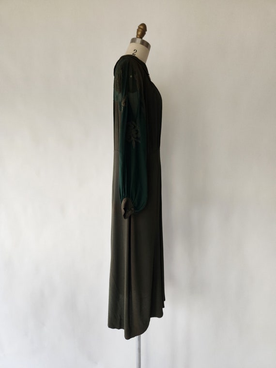 antique 1920s forest green crepe silk dress - med… - image 8