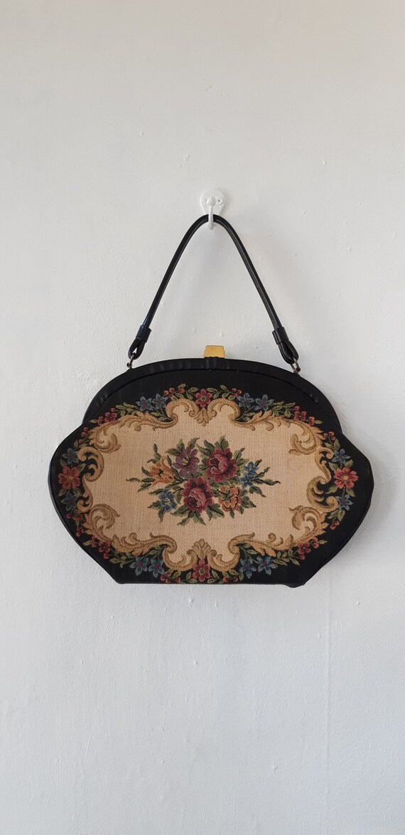 vintage handbag - vintage 1950s floral needlepoint
