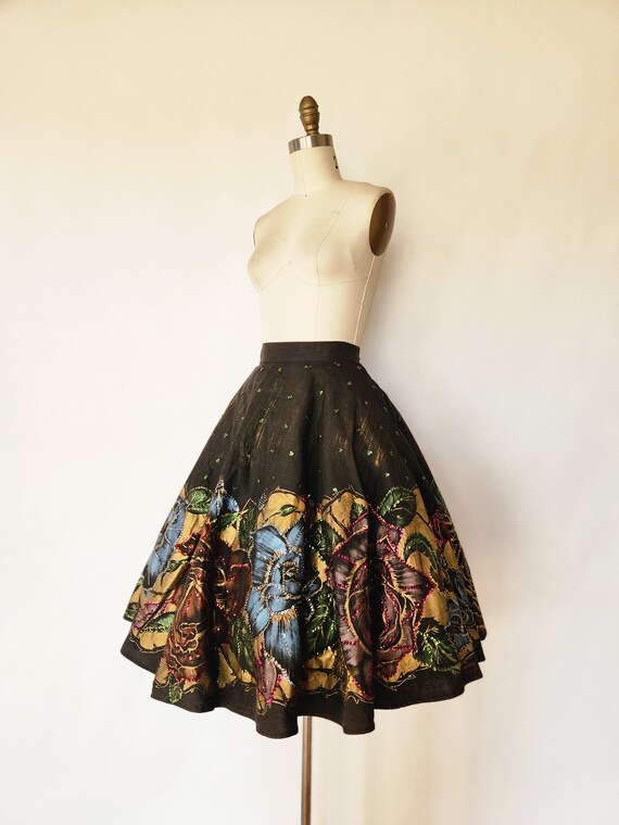 1950s Sequin Mexican Circle Skirt with Hand Paint… - image 10